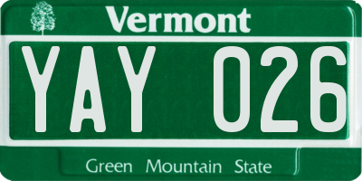 VT license plate YAY026