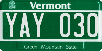 VT license plate YAY030