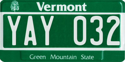 VT license plate YAY032