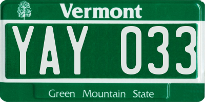 VT license plate YAY033