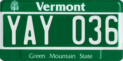 VT license plate YAY036