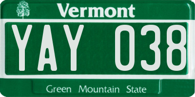 VT license plate YAY038