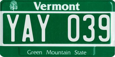 VT license plate YAY039