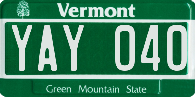 VT license plate YAY040