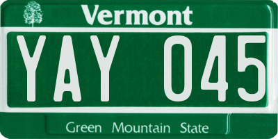VT license plate YAY045