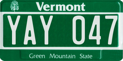 VT license plate YAY047