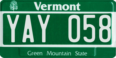 VT license plate YAY058