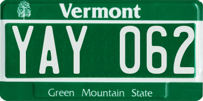 VT license plate YAY062