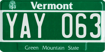 VT license plate YAY063