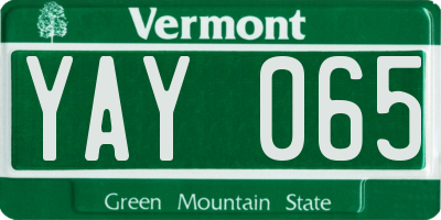 VT license plate YAY065