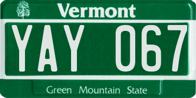 VT license plate YAY067