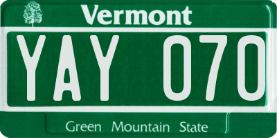 VT license plate YAY070