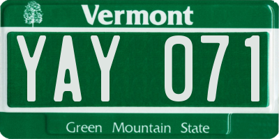 VT license plate YAY071