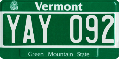 VT license plate YAY092