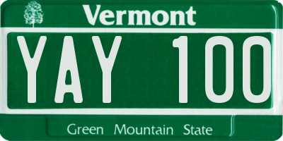 VT license plate YAY100
