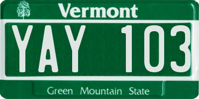 VT license plate YAY103