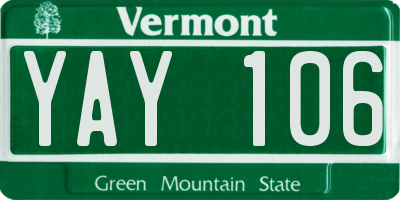 VT license plate YAY106