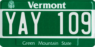 VT license plate YAY109