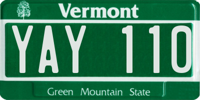 VT license plate YAY110