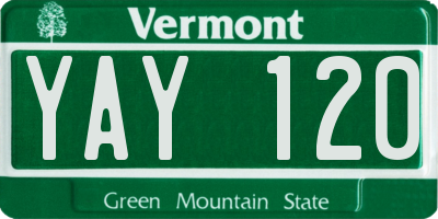 VT license plate YAY120