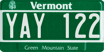 VT license plate YAY122