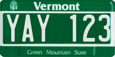 VT license plate YAY123