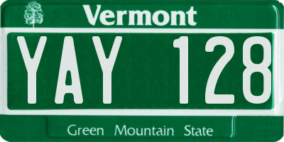 VT license plate YAY128