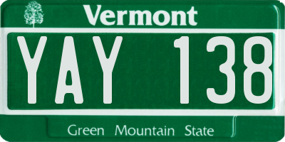 VT license plate YAY138