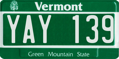 VT license plate YAY139