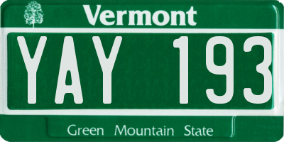 VT license plate YAY193