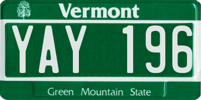 VT license plate YAY196