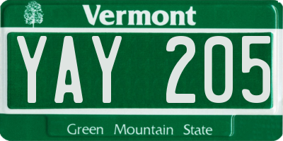 VT license plate YAY205