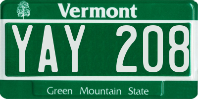 VT license plate YAY208