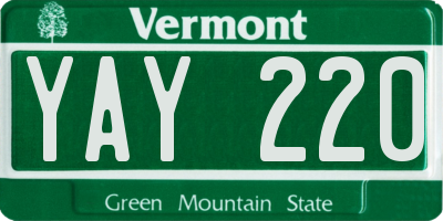 VT license plate YAY220