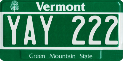 VT license plate YAY222