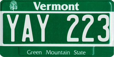 VT license plate YAY223