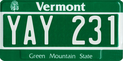 VT license plate YAY231