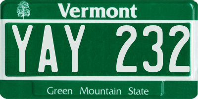 VT license plate YAY232