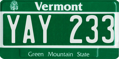 VT license plate YAY233