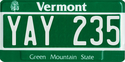 VT license plate YAY235