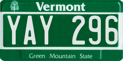 VT license plate YAY296
