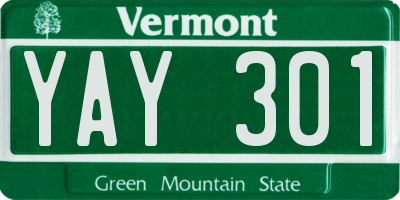 VT license plate YAY301