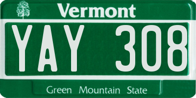 VT license plate YAY308