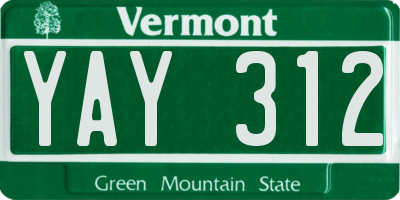 VT license plate YAY312