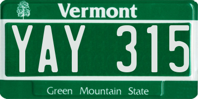VT license plate YAY315