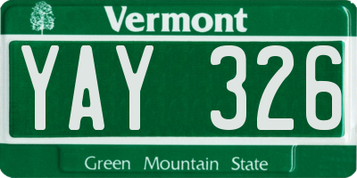 VT license plate YAY326
