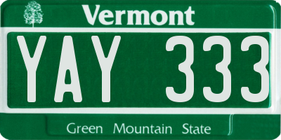 VT license plate YAY333