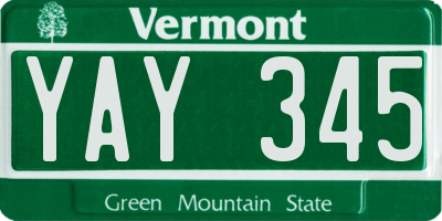VT license plate YAY345