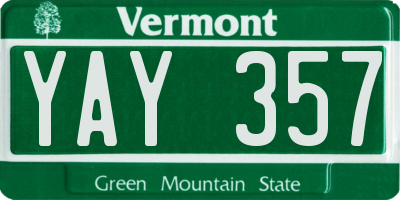 VT license plate YAY357
