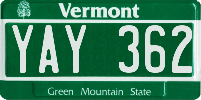 VT license plate YAY362